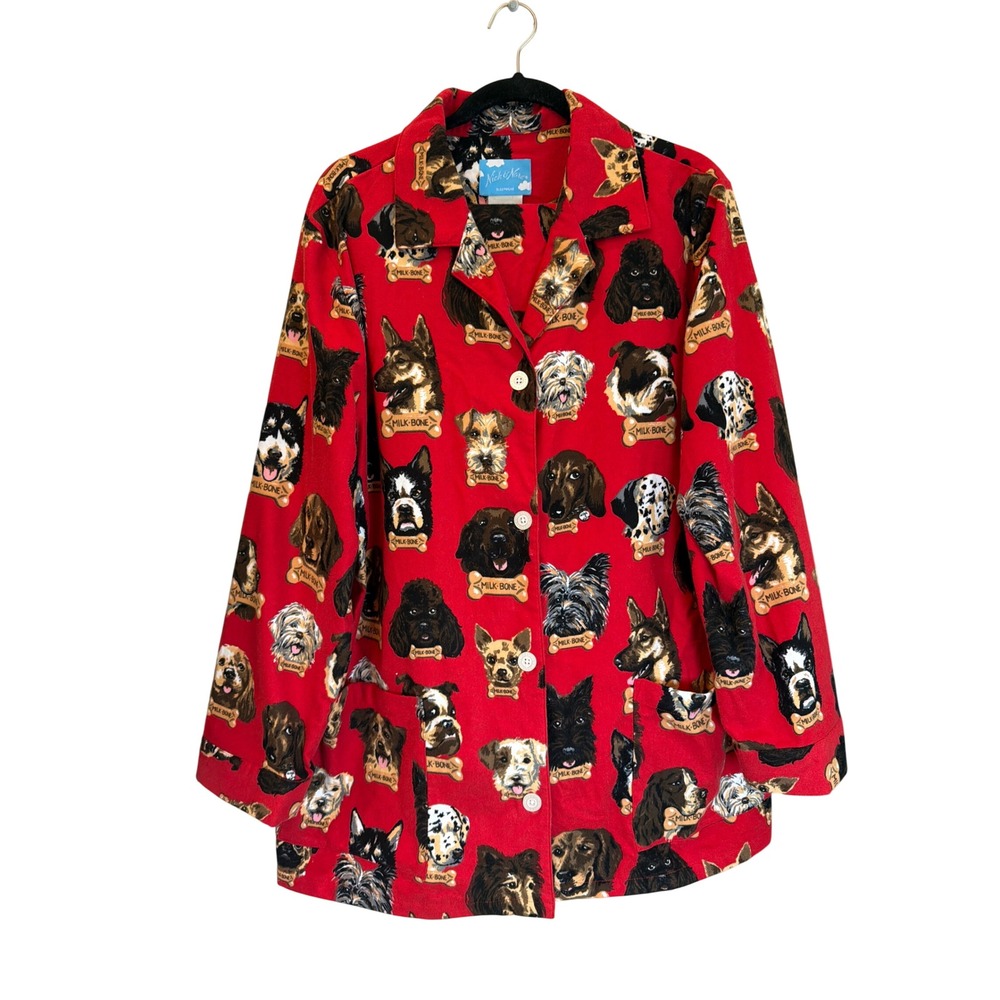 Nick & Nora Milk-Boneā Dog Print Flannel Pajama Set Red Cotton Womens XXL